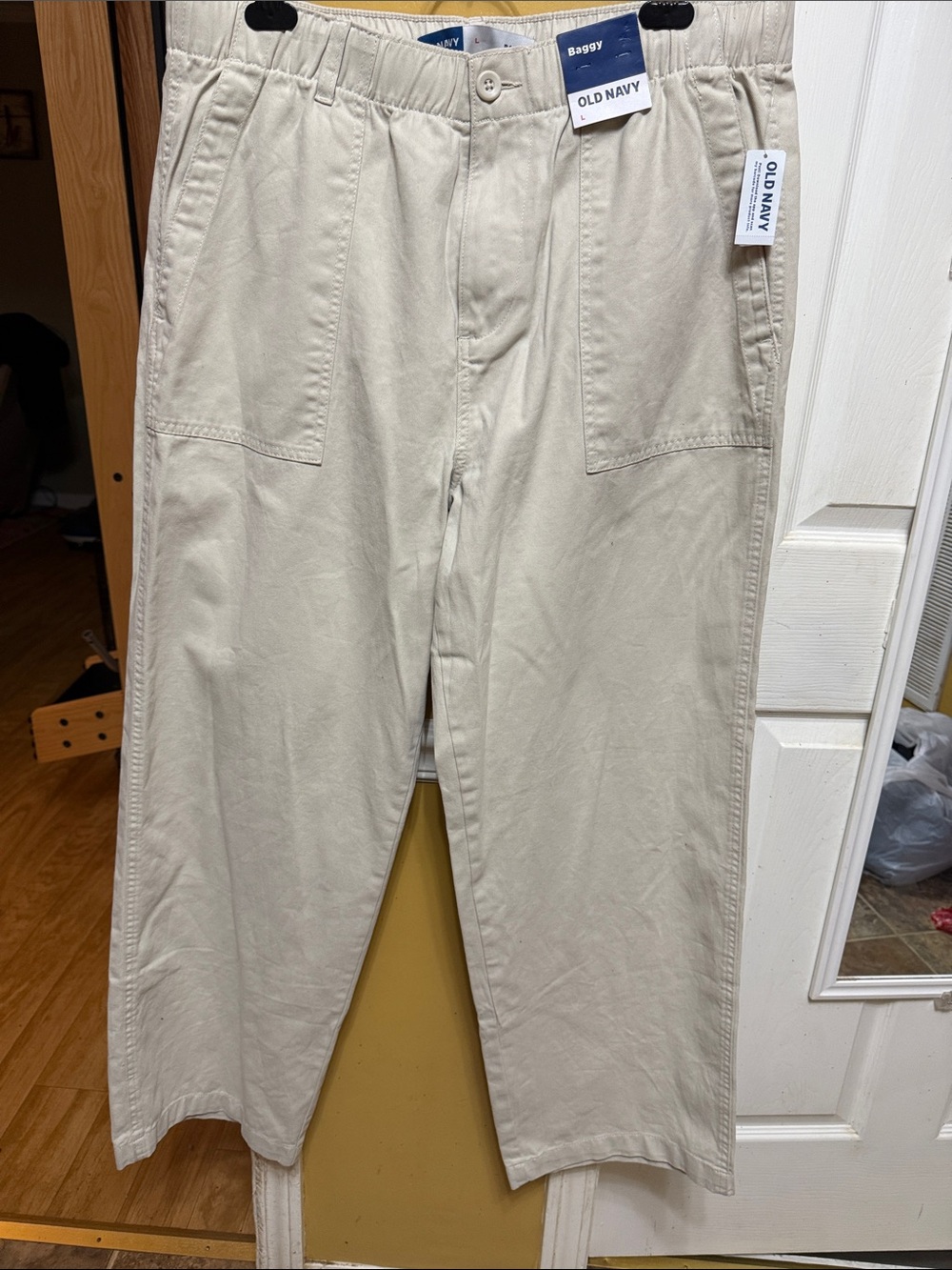 NWT Old Navy Baggy Utility Pants Women’s Large Ivory Relaxed Straight Leg